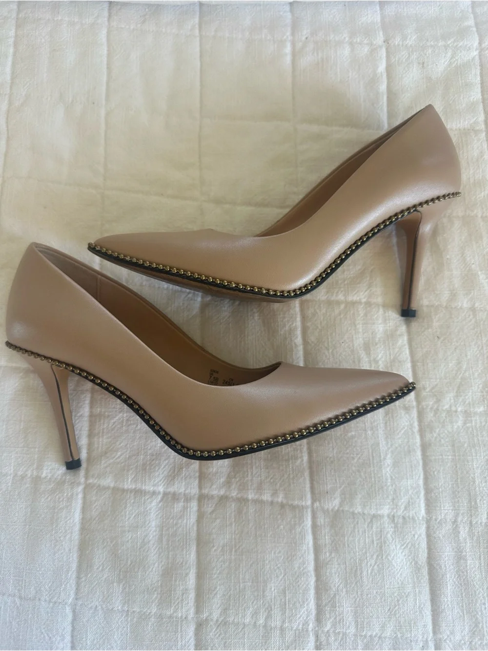 Coach Nude Leather Pointed-Toe Studded Pumps – Size 7.5